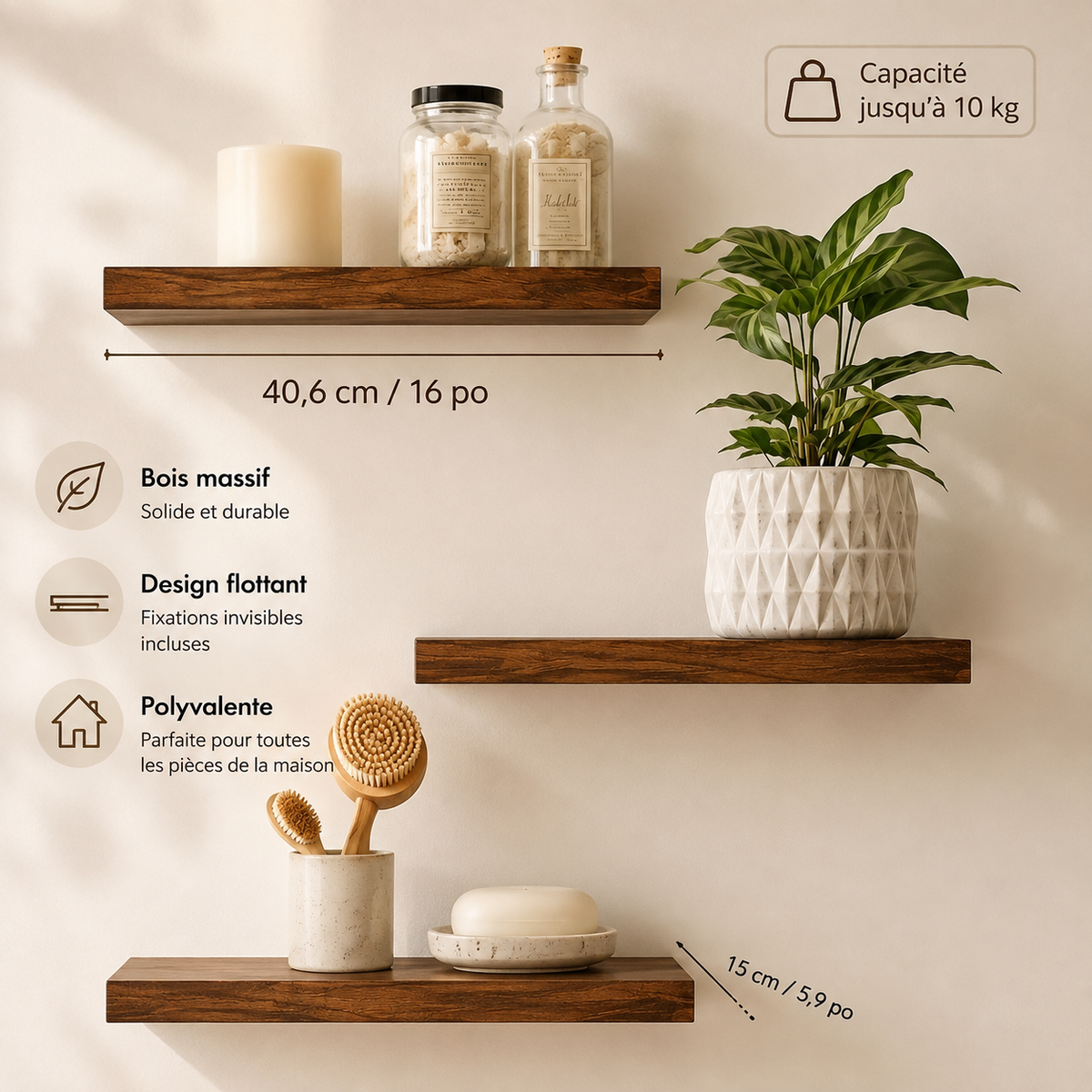 Étagère Murale Flottante en Bois – Élégance & Rangement