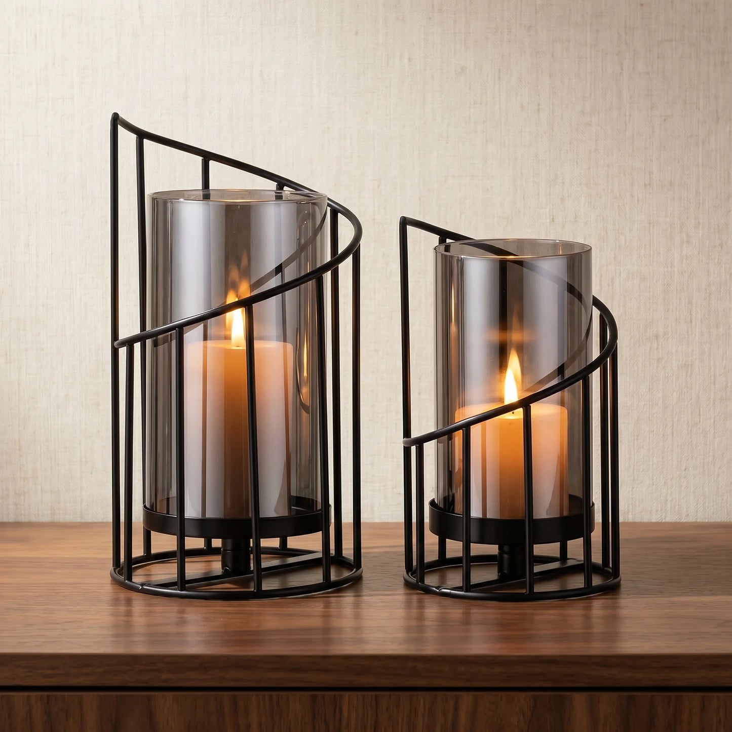 Lot de Bougeoirs Aesthetic en Verre & Métal Noir