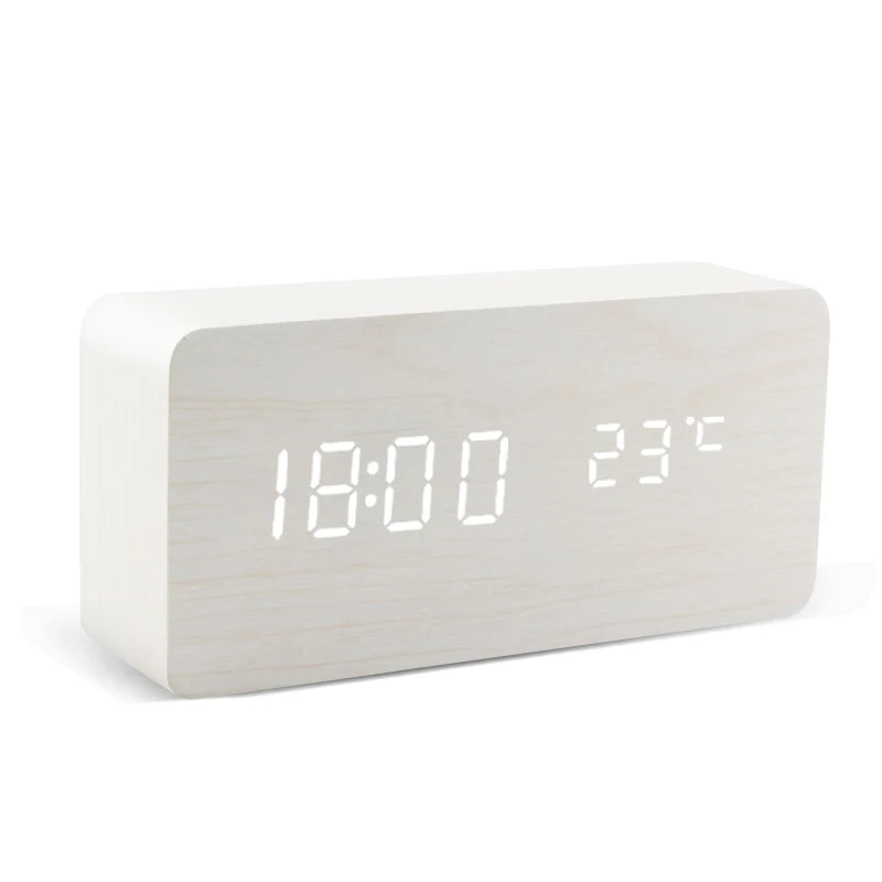 Réveil LED en Bois avec Charge Sans Fil & Température