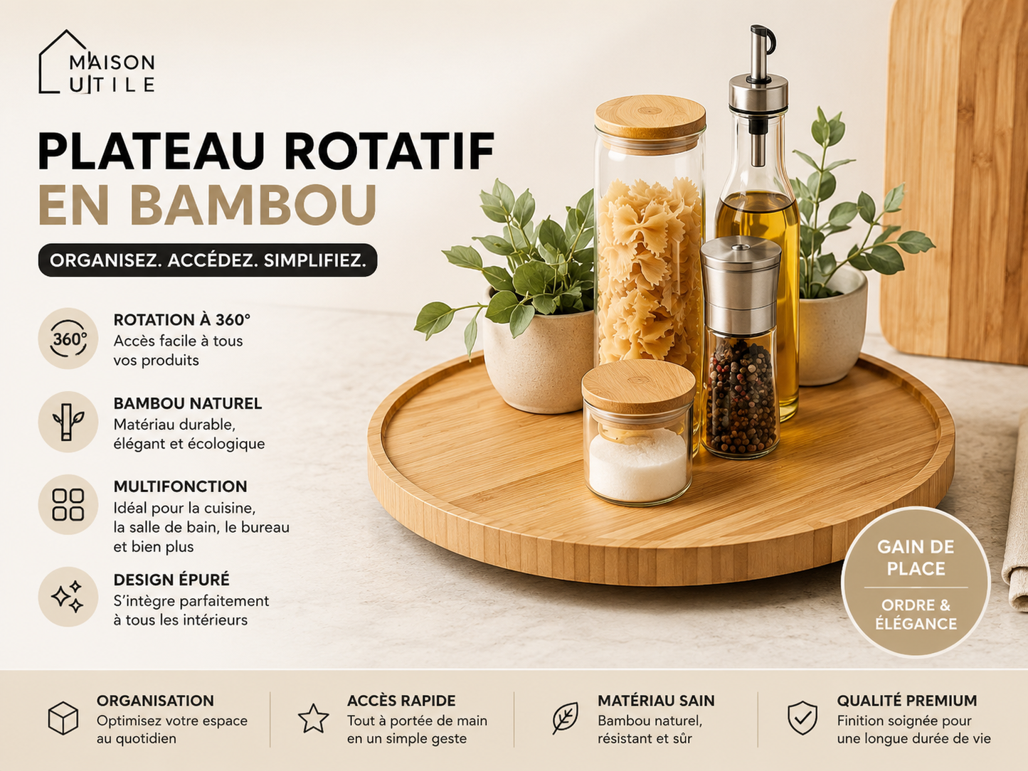 Plateau rotatif en bambou