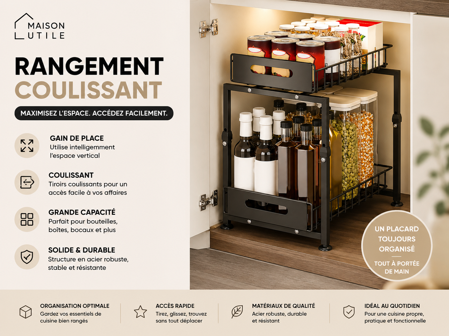 Étagère de rangement sous évier