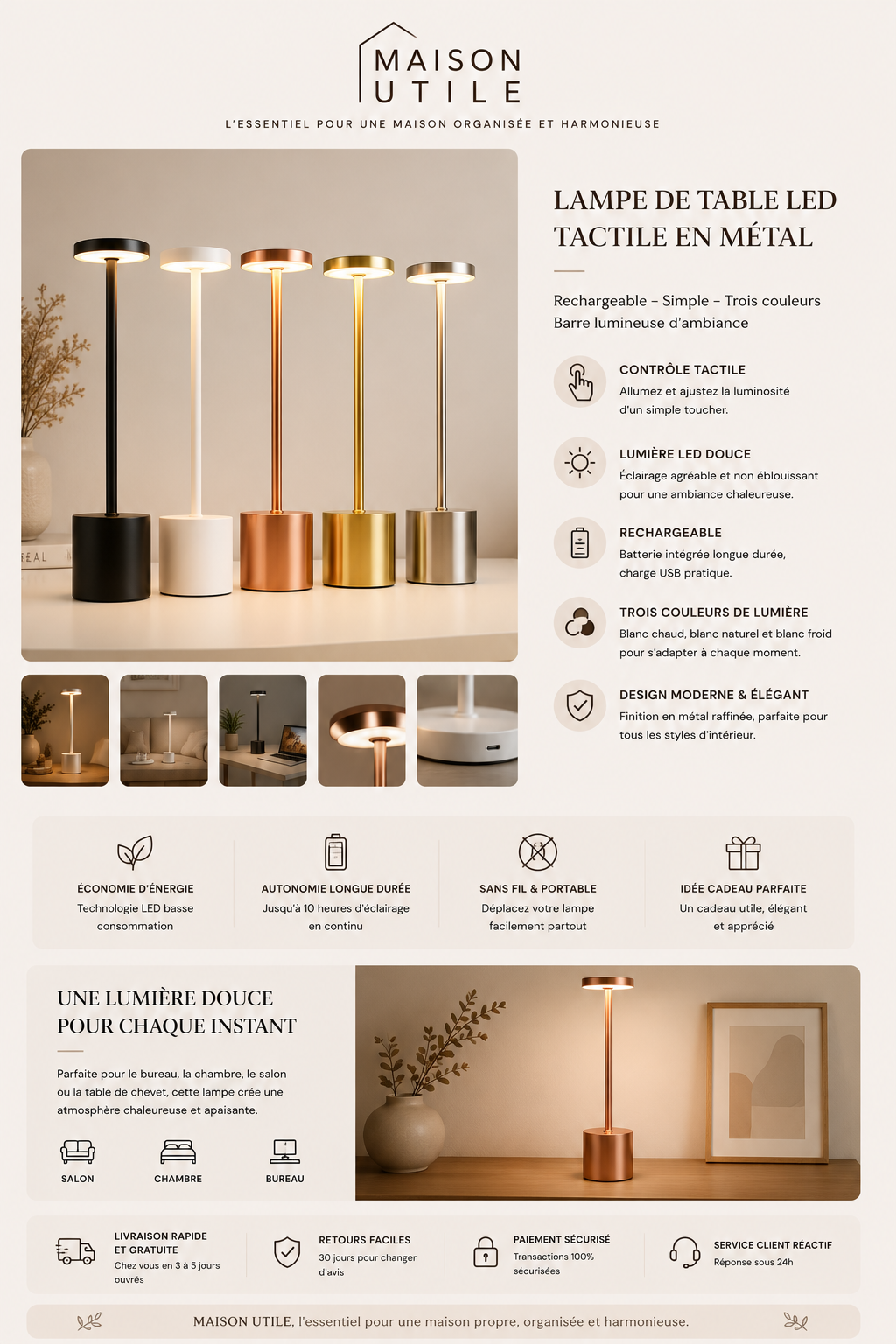 Lampe LED Tactile Premium | Ambiance Aesthetic & Moderne