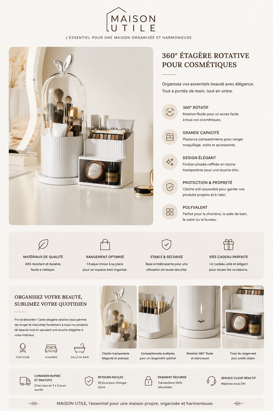 Organisateur Maquillage 360° Premium | Rangement Beauty Aesthetic