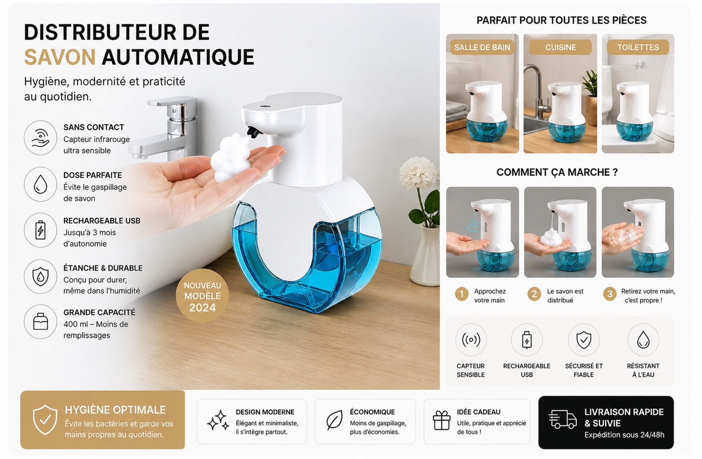✨ Distributeur de savon automatique sans contact