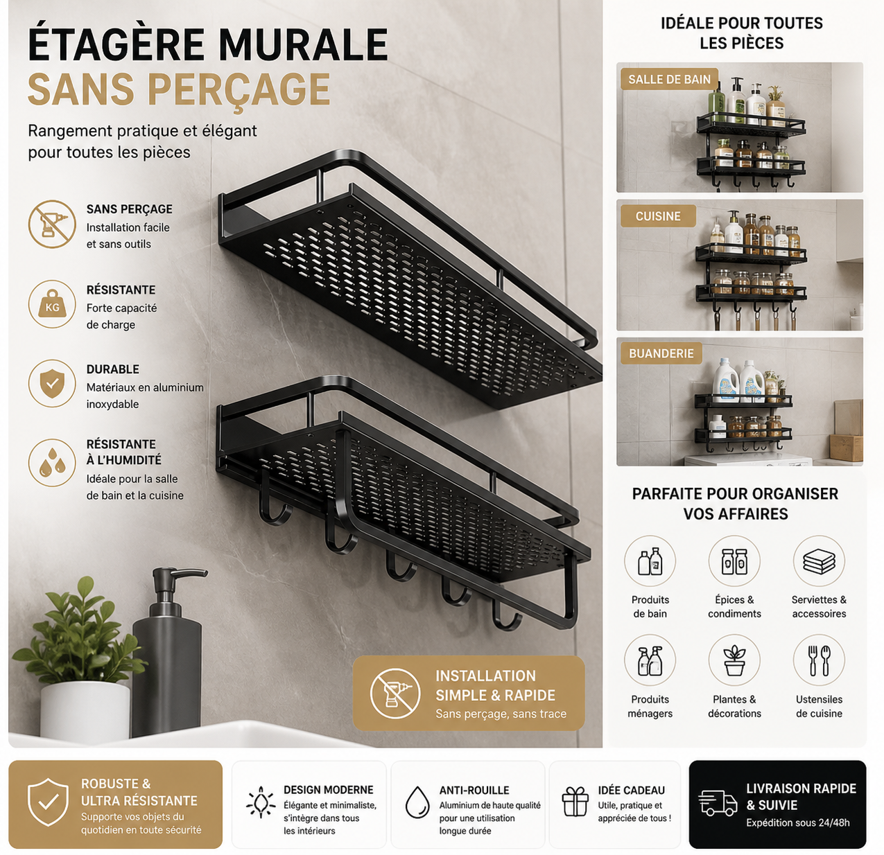 étagère mural sans perçage