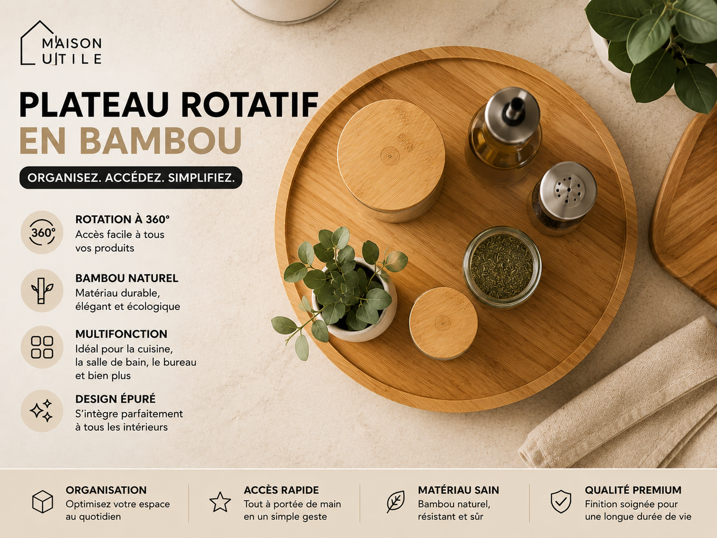 Plateau rotatif en bambou