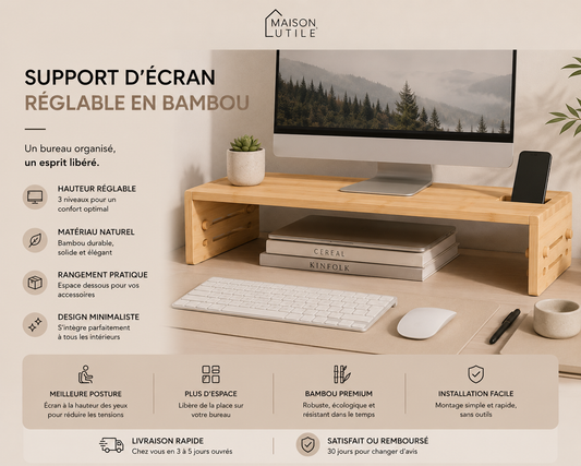 Support d'écran réglable en bambou