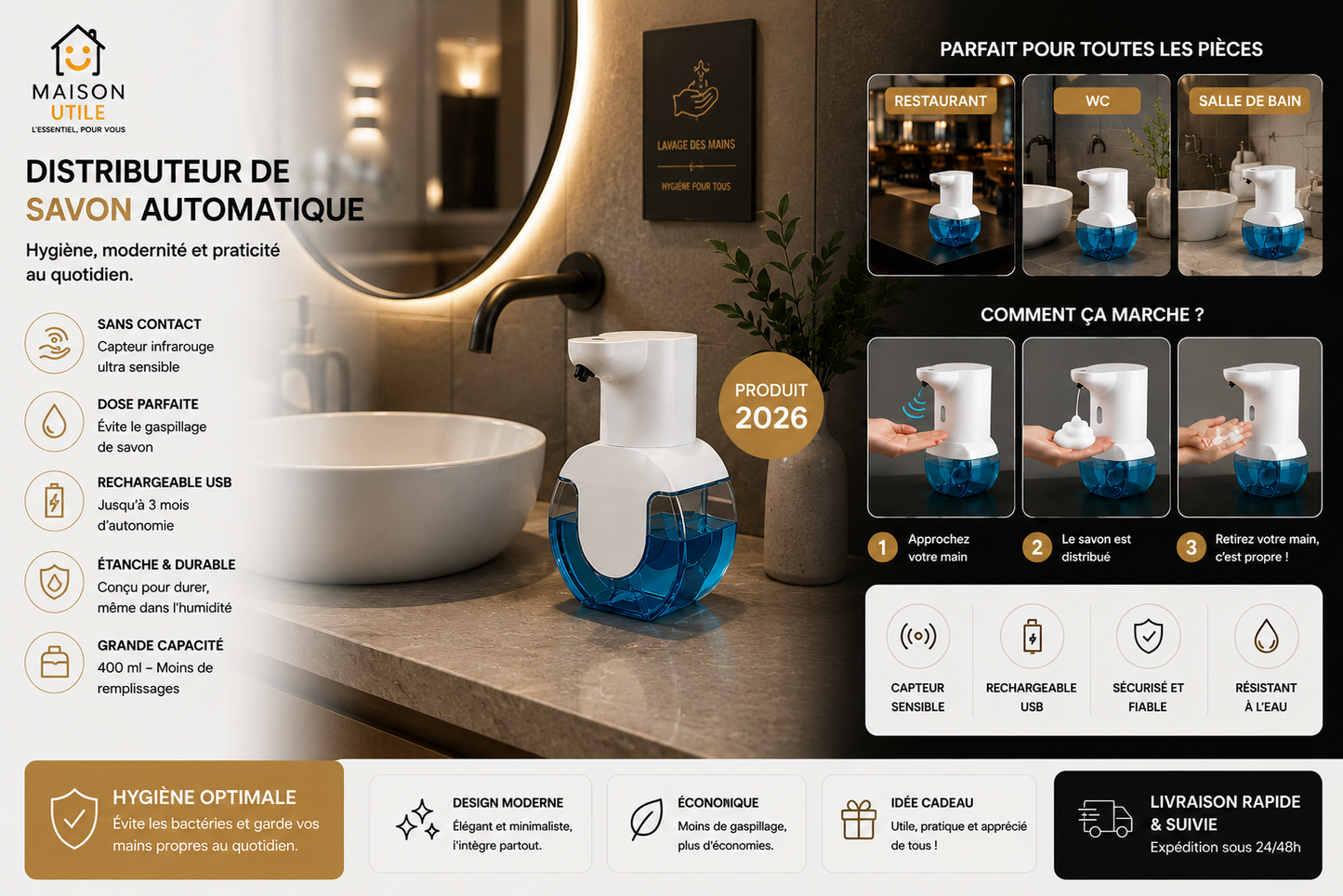 ✨ Distributeur de savon automatique sans contact