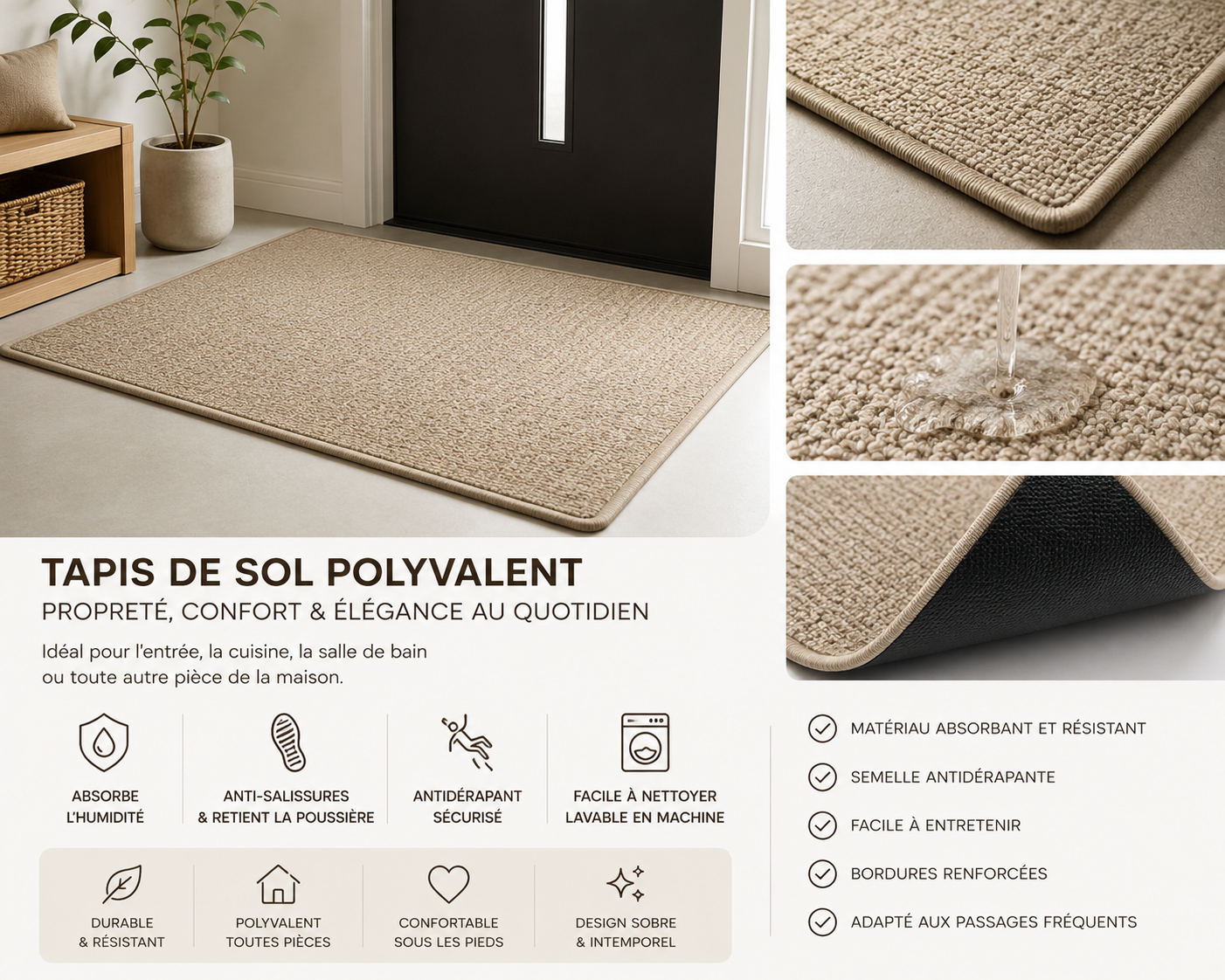 Tapis d'Entrée Absorbant Antidérapant – Élégance & Protection