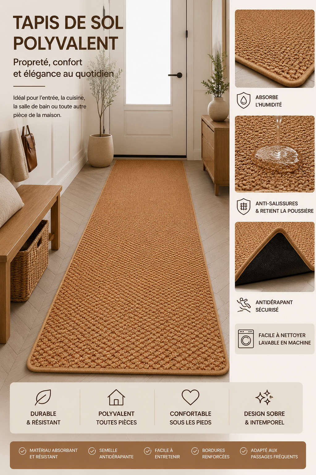 Tapis d'Entrée Absorbant Antidérapant – Élégance & Protection