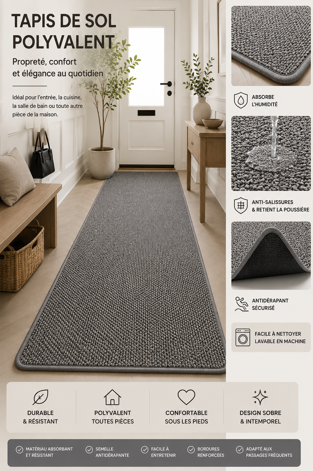 Tapis d'Entrée Absorbant Antidérapant – Élégance & Protection