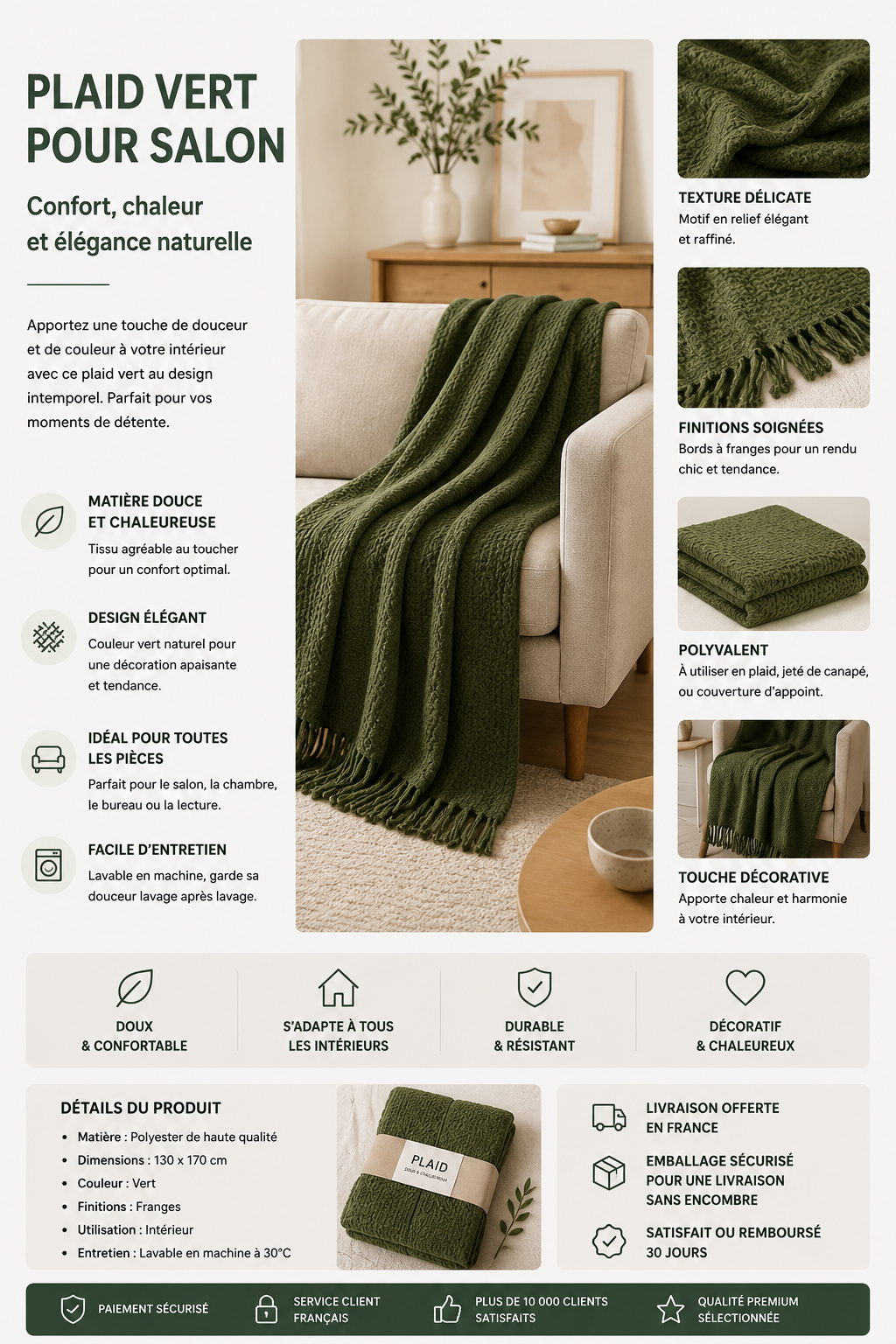 Plaid Vert Premium – Douceur & Élégance pour Votre Intérieur