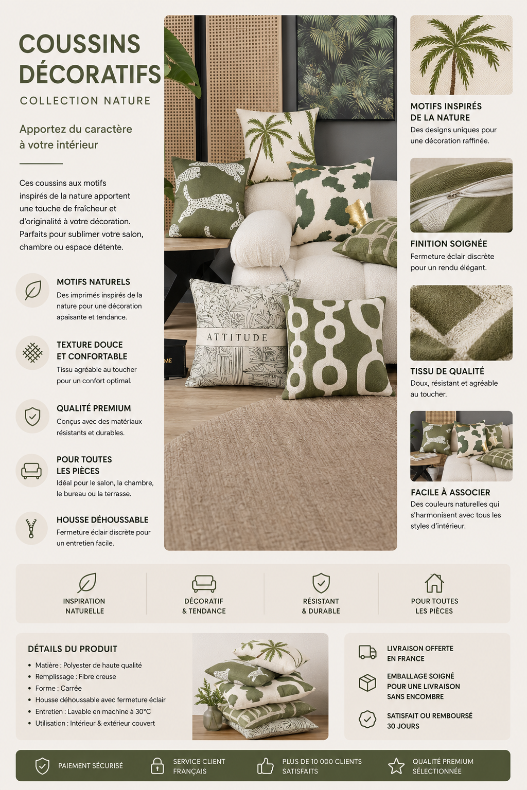Housses de Coussins Nature – Élégance Tropicale pour Votre Intérieur