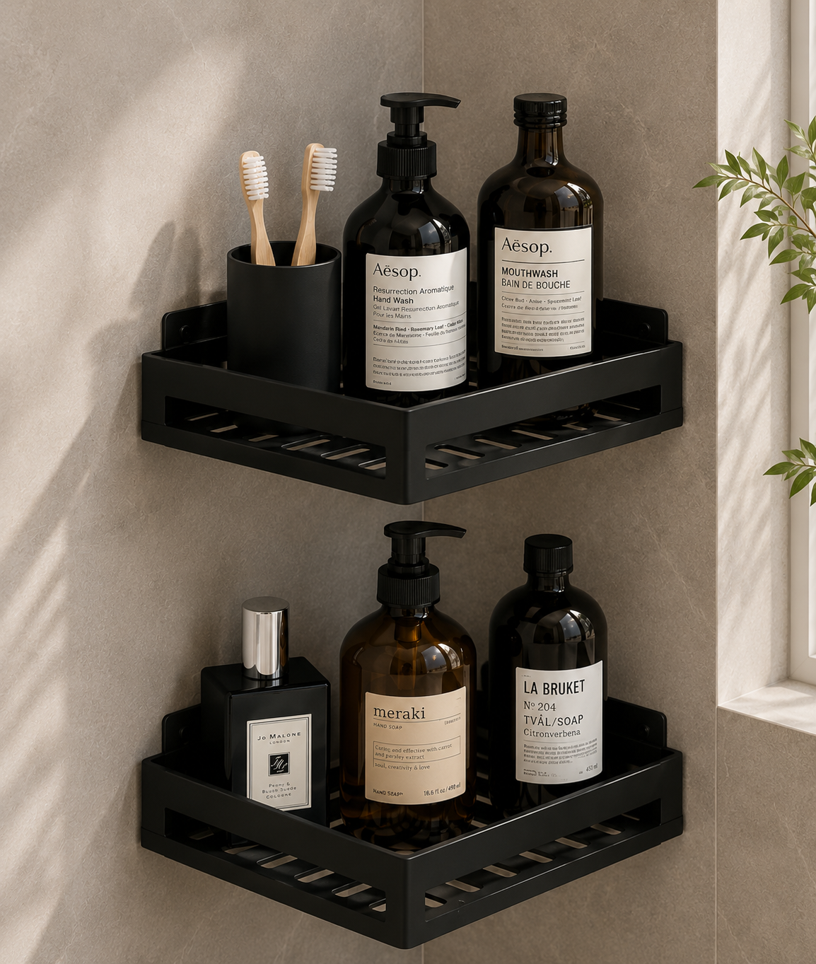 Étagère d’Angle Salle de Bain Sans Perçage
