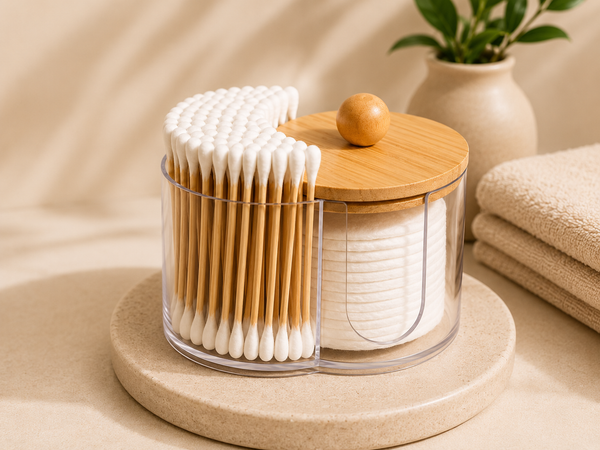 Organisateur Coton-Tiges & Cotons en Bambou | Rangement Salle de Bain