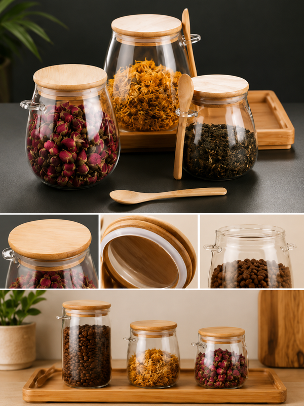 Bocaux de Rangement en Verre & Bambou | Organisation Cuisine Aesthetic