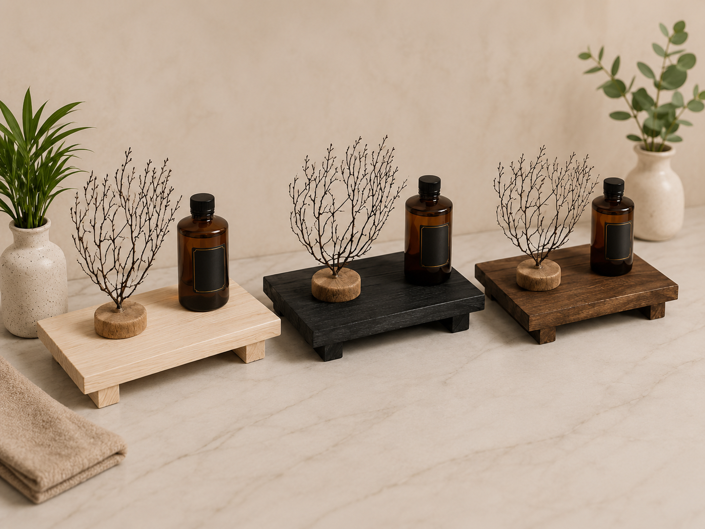 Plateau Décoratif en Bois Minimaliste | Support Élégant Salle de Bain & Maison