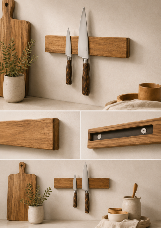Support Magnétique à Couteaux en Bois d’Acacia | Rangement Cuisine Premium
