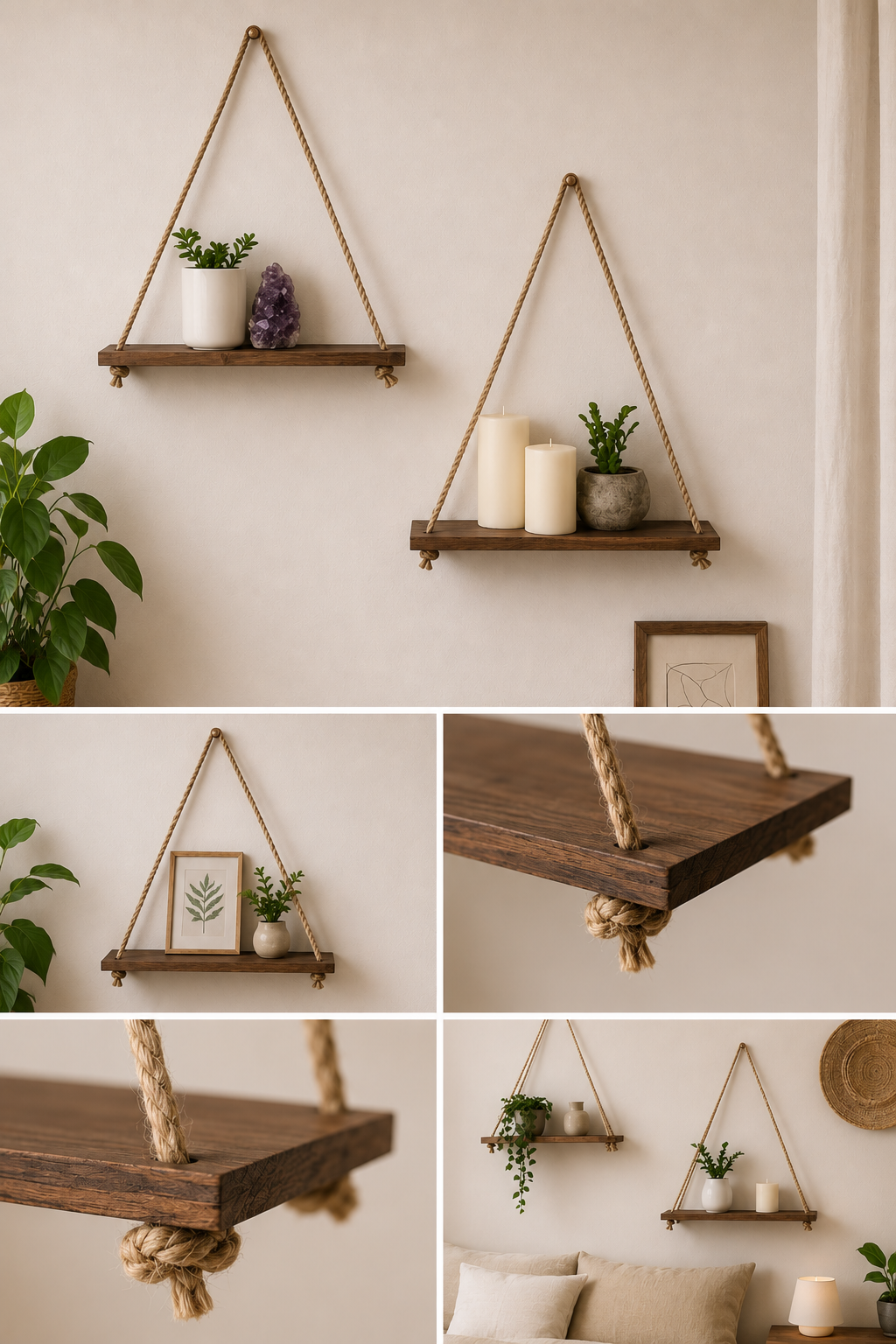Étagère Murale Suspendue Aesthetic en Bois & Corde