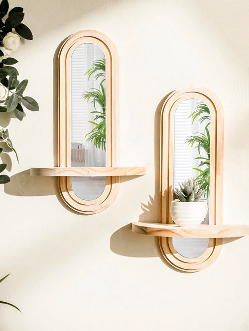 Miroir Mural Arche avec Étagère en Bois Bohème