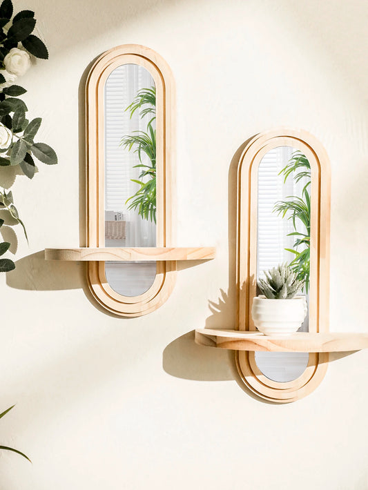 Miroir Mural Arche avec Étagère en Bois Bohème