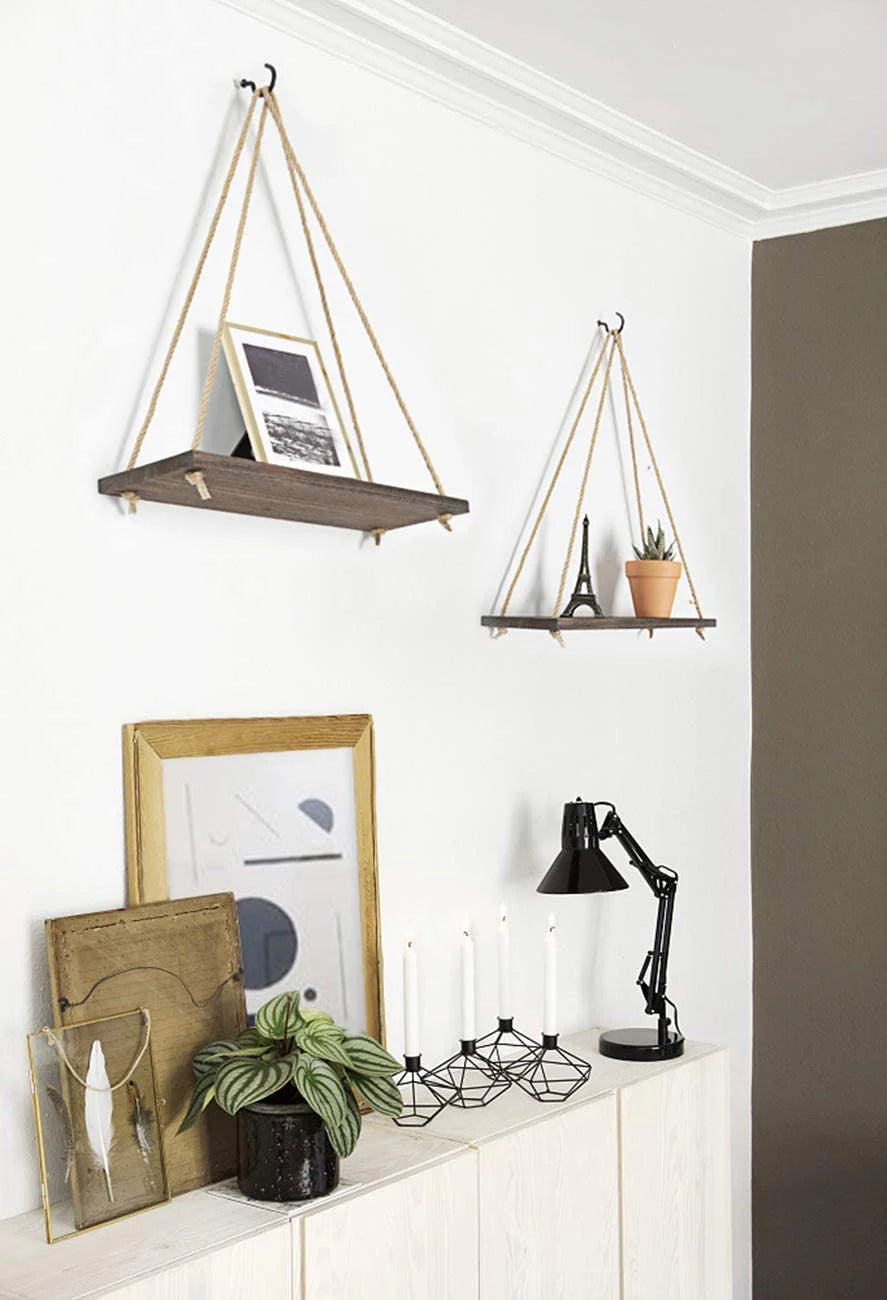Étagère Murale Suspendue Aesthetic en Bois & Corde