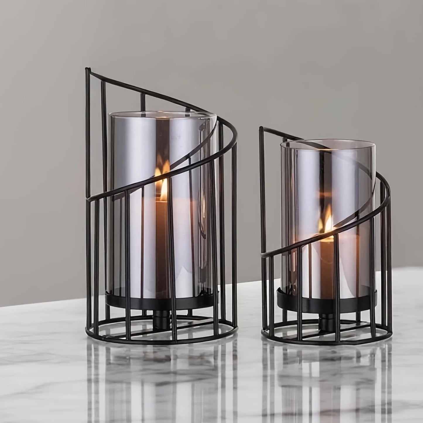 Lot de Bougeoirs Aesthetic en Verre & Métal Noir