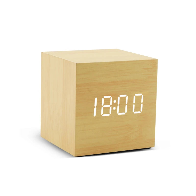 Réveil LED en Bois avec Charge Sans Fil & Température