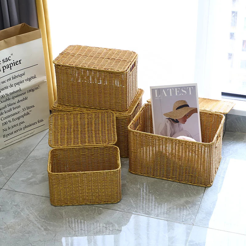 Panier de Rangement en Rotin avec Couvercle – Élégance & Organisation