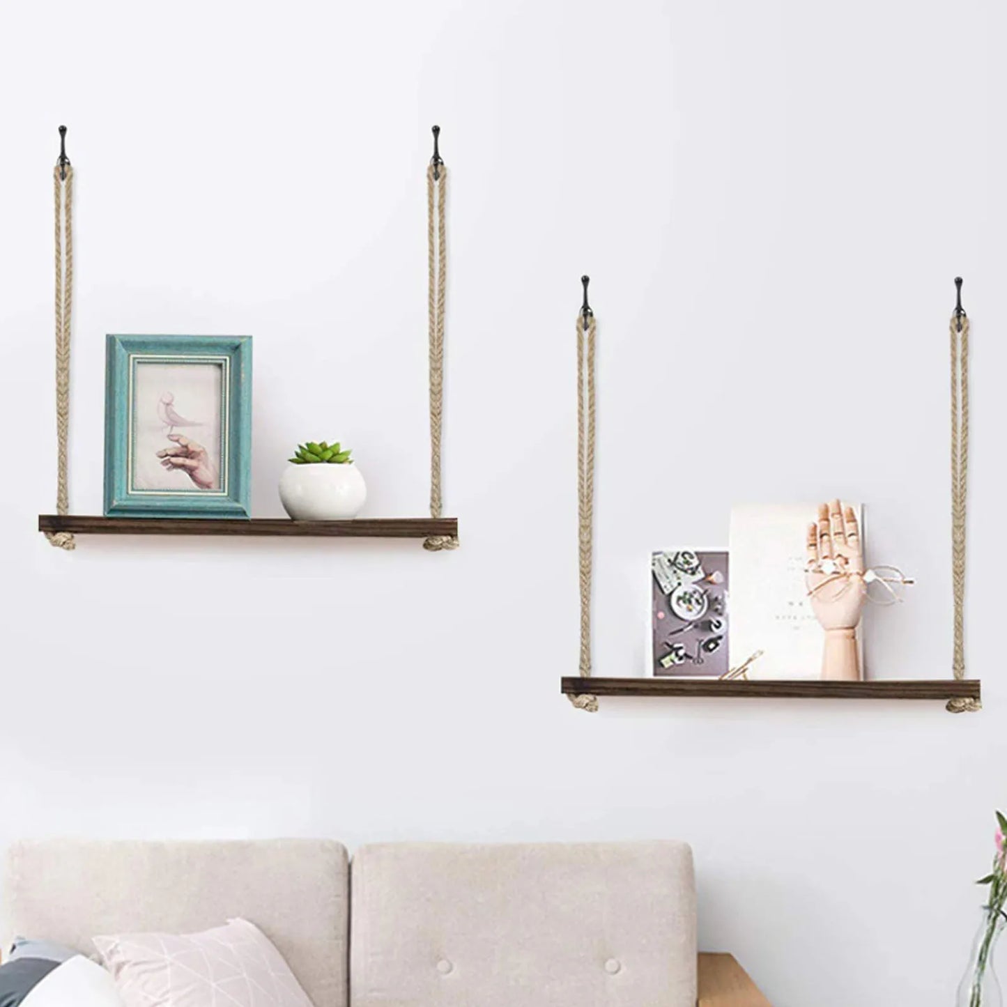 Étagère Murale Suspendue Aesthetic en Bois & Corde