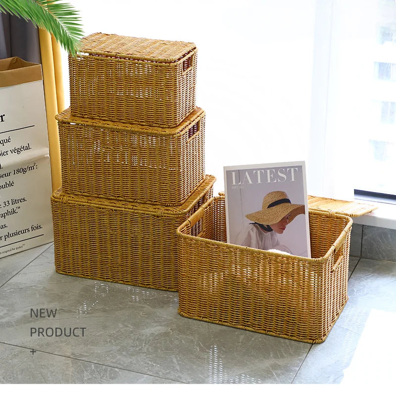 Panier de Rangement en Rotin avec Couvercle – Élégance & Organisation