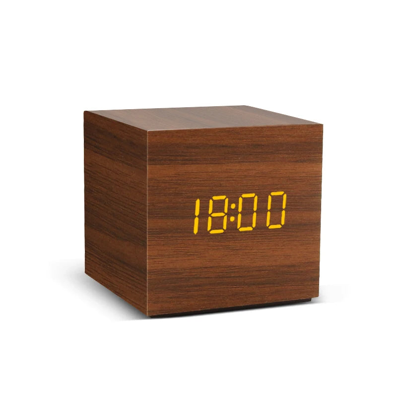 Réveil LED en Bois avec Charge Sans Fil & Température