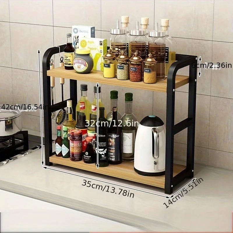 Étagère de Comptoir 2 Niveaux – Organisateur de Cuisine Bois & Métal