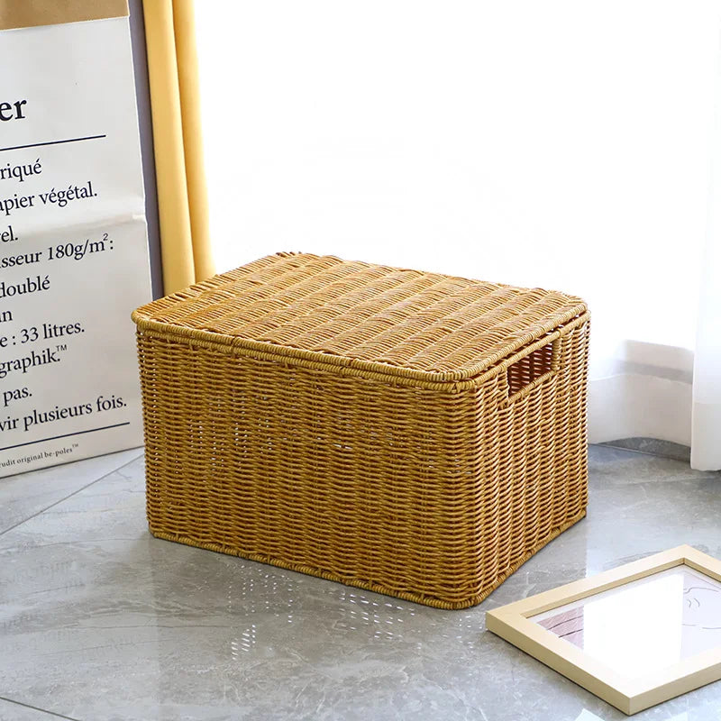 Panier de Rangement en Rotin avec Couvercle – Élégance & Organisation