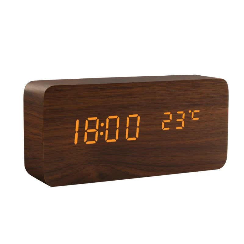 Réveil LED en Bois avec Charge Sans Fil & Température