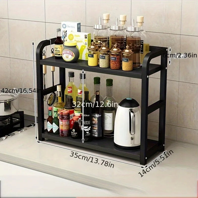 Étagère de Comptoir 2 Niveaux – Organisateur de Cuisine Bois & Métal