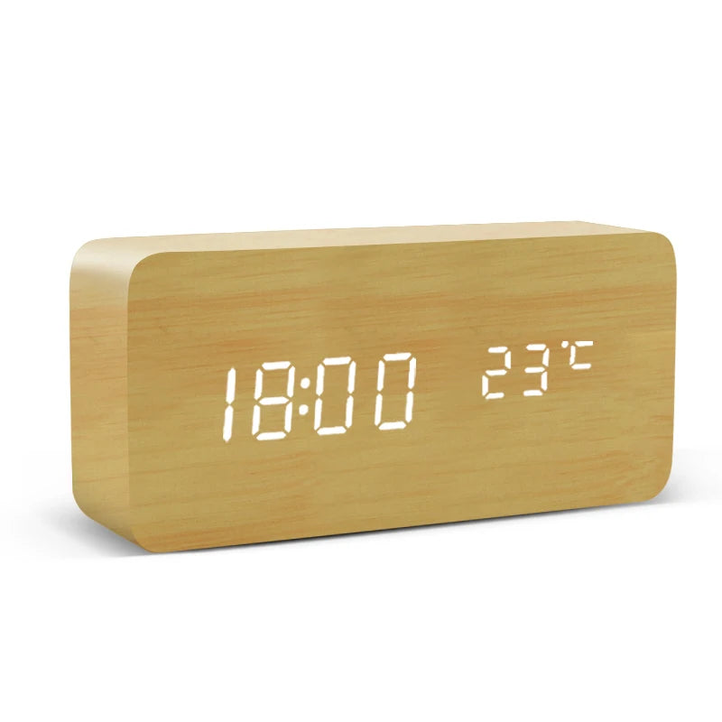 Réveil LED en Bois avec Charge Sans Fil & Température