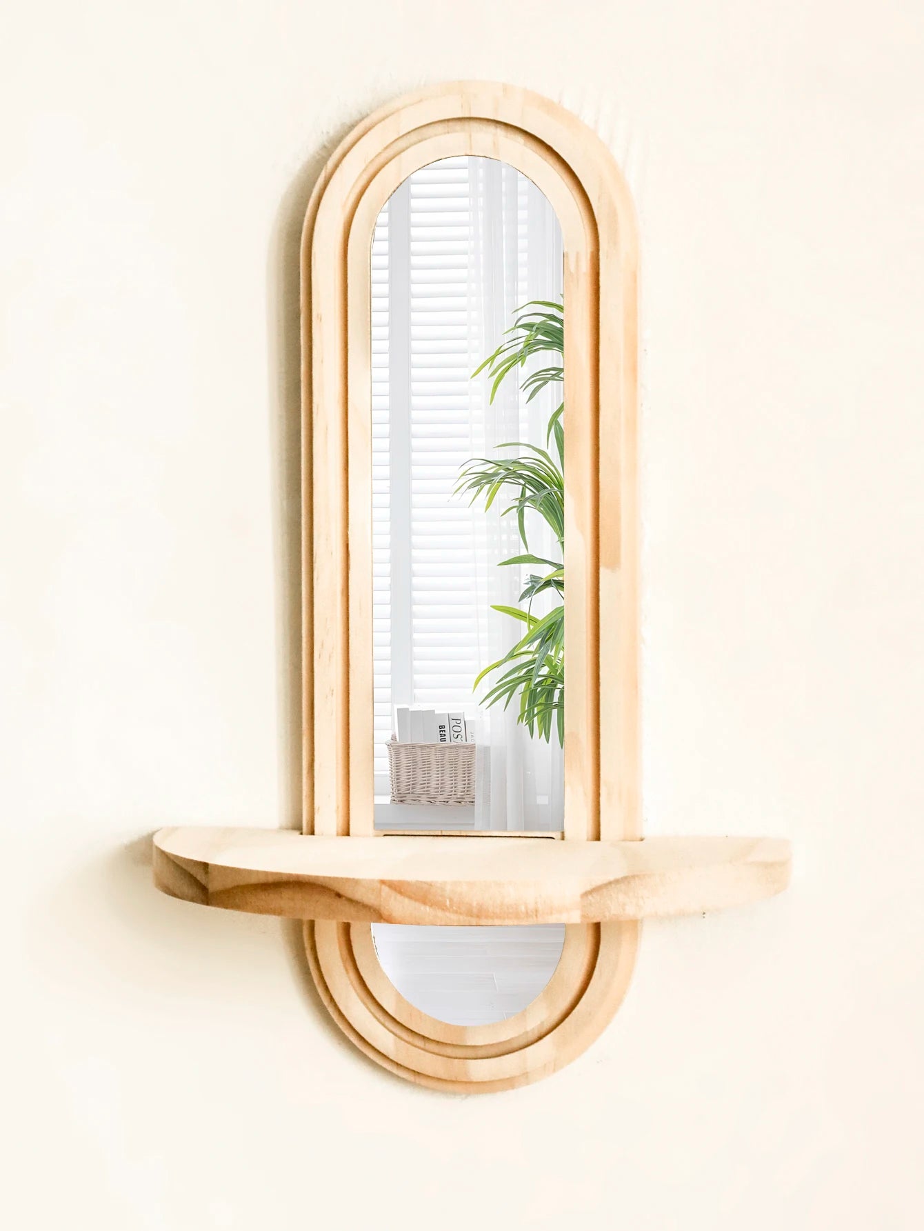 Miroir Mural Arche avec Étagère en Bois Bohème