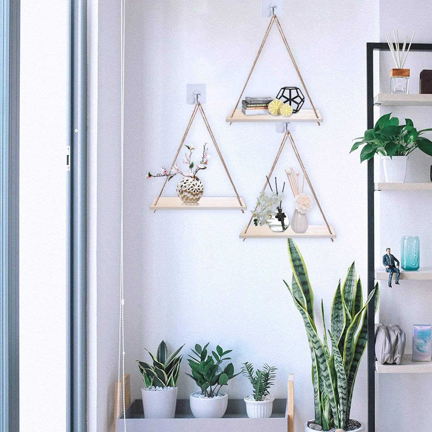Étagère Murale Suspendue Aesthetic en Bois & Corde