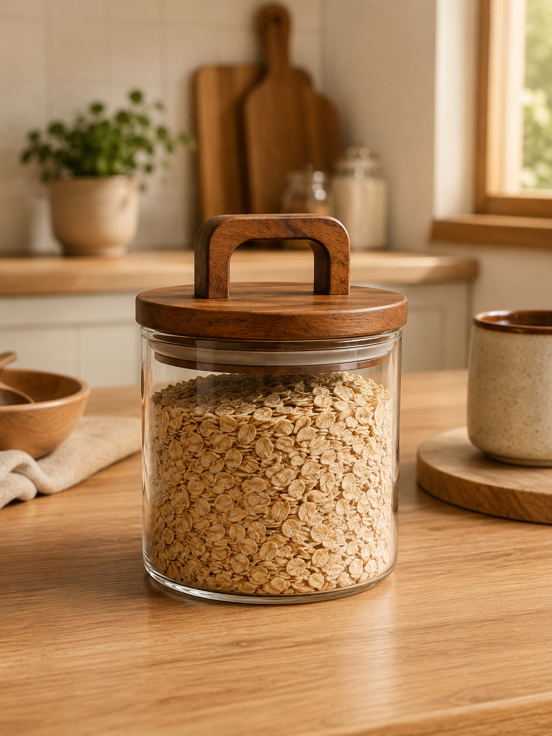 Pot de Conservation en Verre avec Couvercle en Bois – Rangement Élégant pour Cuisine