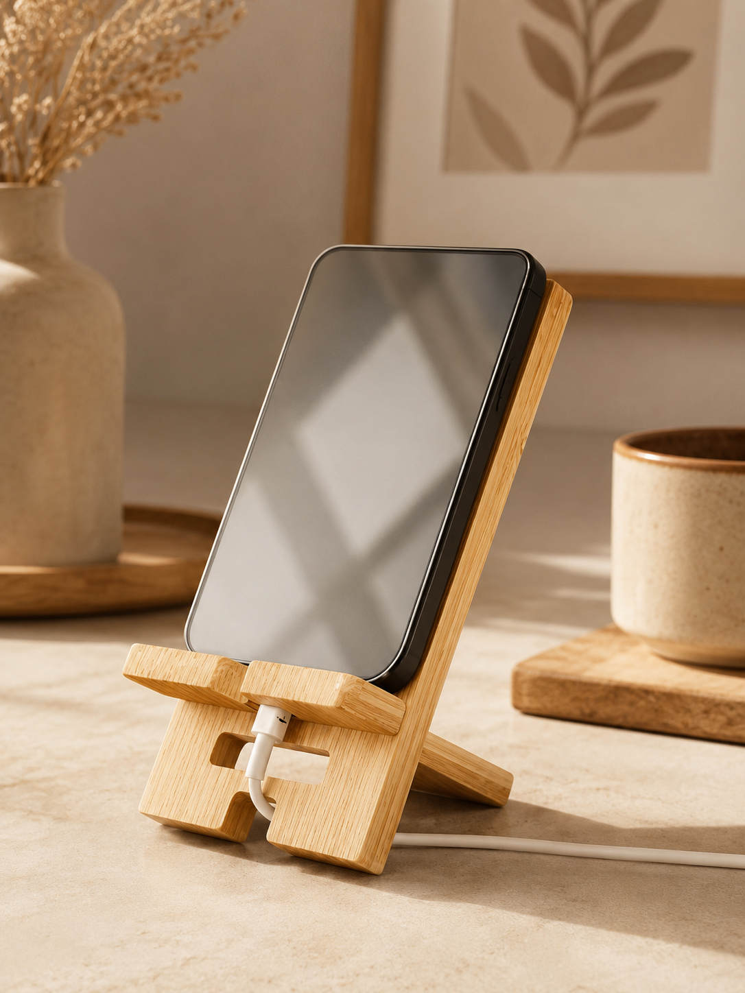Support Téléphone en Bambou Naturel
